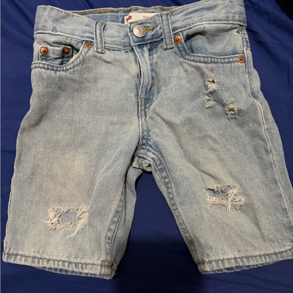 Levi’s Distressed Light Blue Denim Shorts for Kids